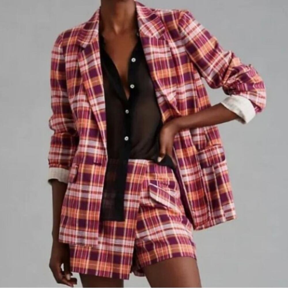 Maeve Pink Plaid Blazer